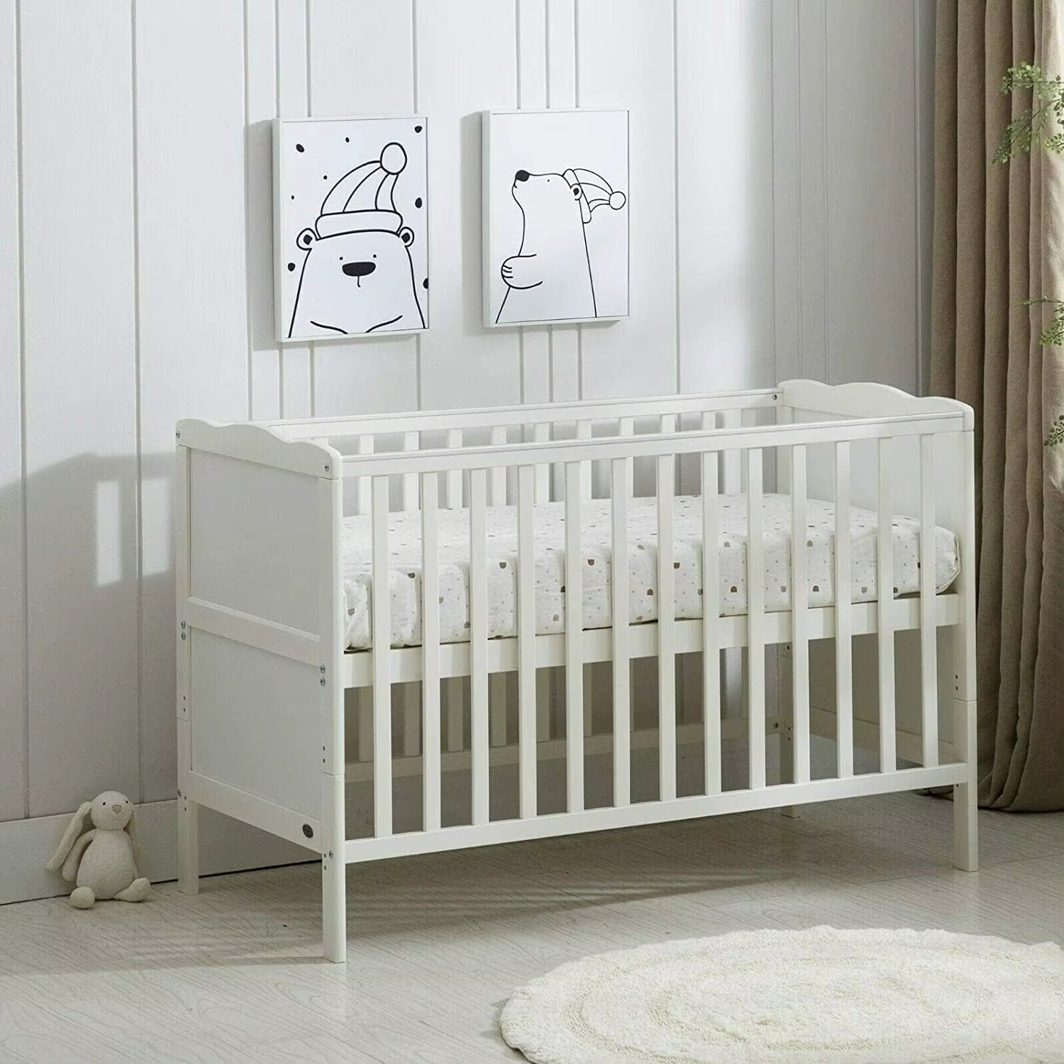 Wooden Baby Cot Bed & Drawer & Aloe Vera Mattress (Orlando Drawer)