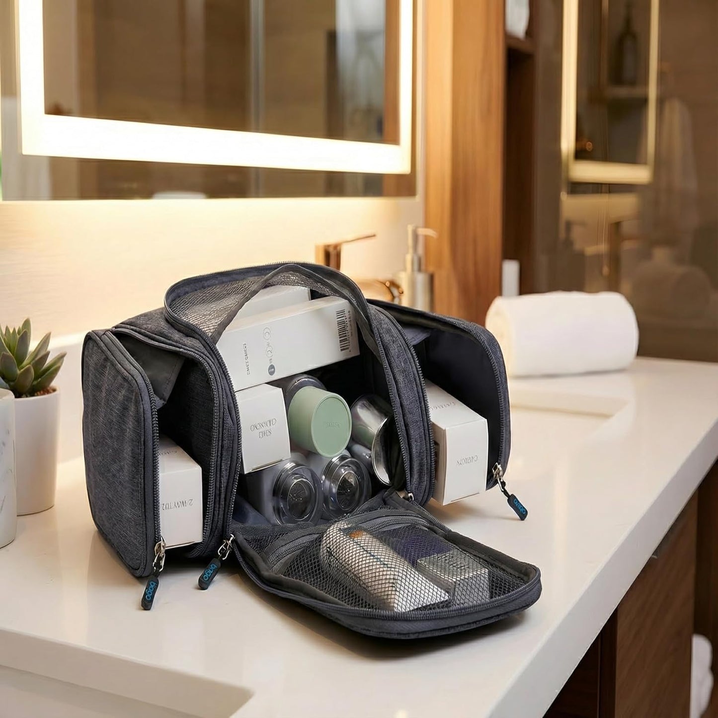 Large Waterproof Hanging Toiletry and Cosmetic Organizer - Travel Essential Accessory for Men and Women (Snowgray)