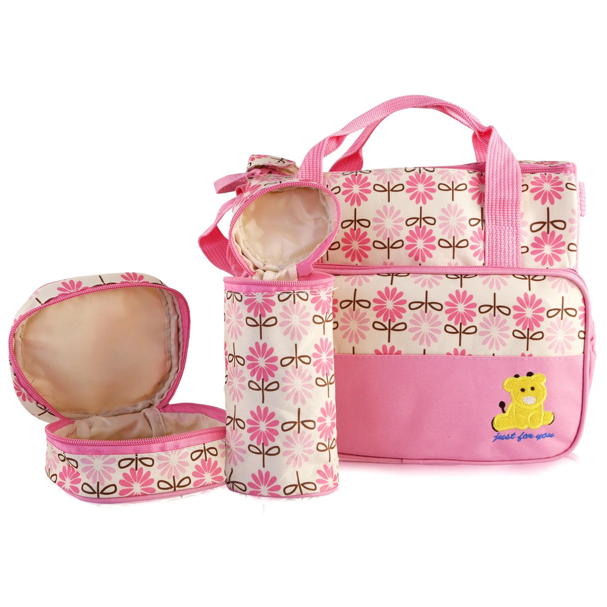 5PCS Baby Diaper Bag Set - Stylish Travel Tote with Changing Pad & Insulated Pockets for Moms & Dads