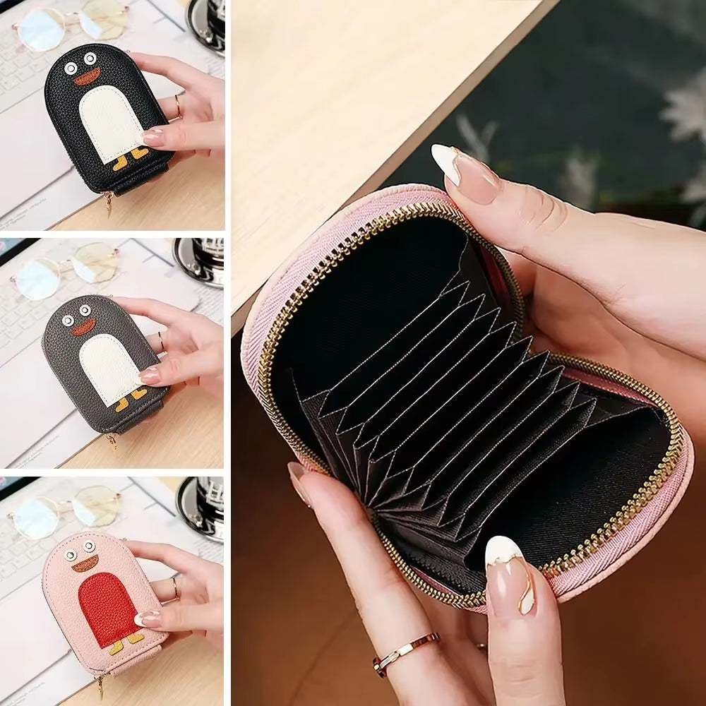 Cute Cartoon Penguin Credit Card Holder Organ Style PU Coin Purse Multi-Card Business Card Holder