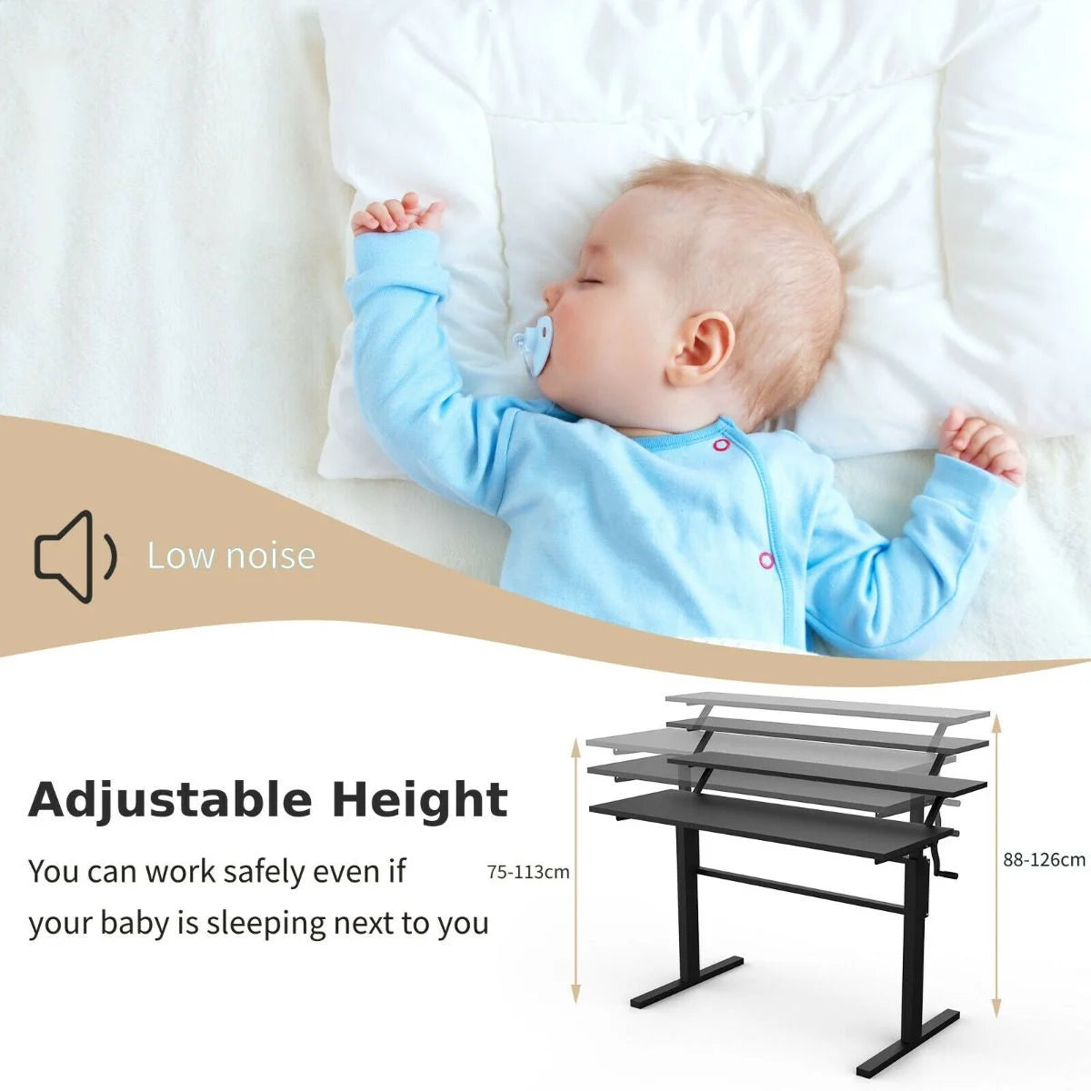 2-Tier Standing Desk with Adjustable Height and Crank Handle