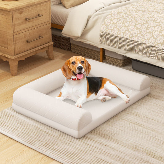 Orthopedic Egg-Foam Dog Crate Bed with Three-Sided Bolster Support