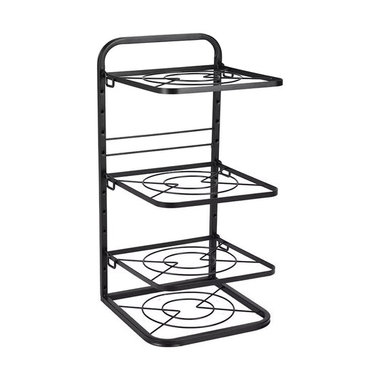 4-Tier Black Freestanding Kitchen Pot Rack Organizer, Heavy Duty Iron Adjustable Dividers Rust-Proof Storage Rack 26X26.5X52.5Cm