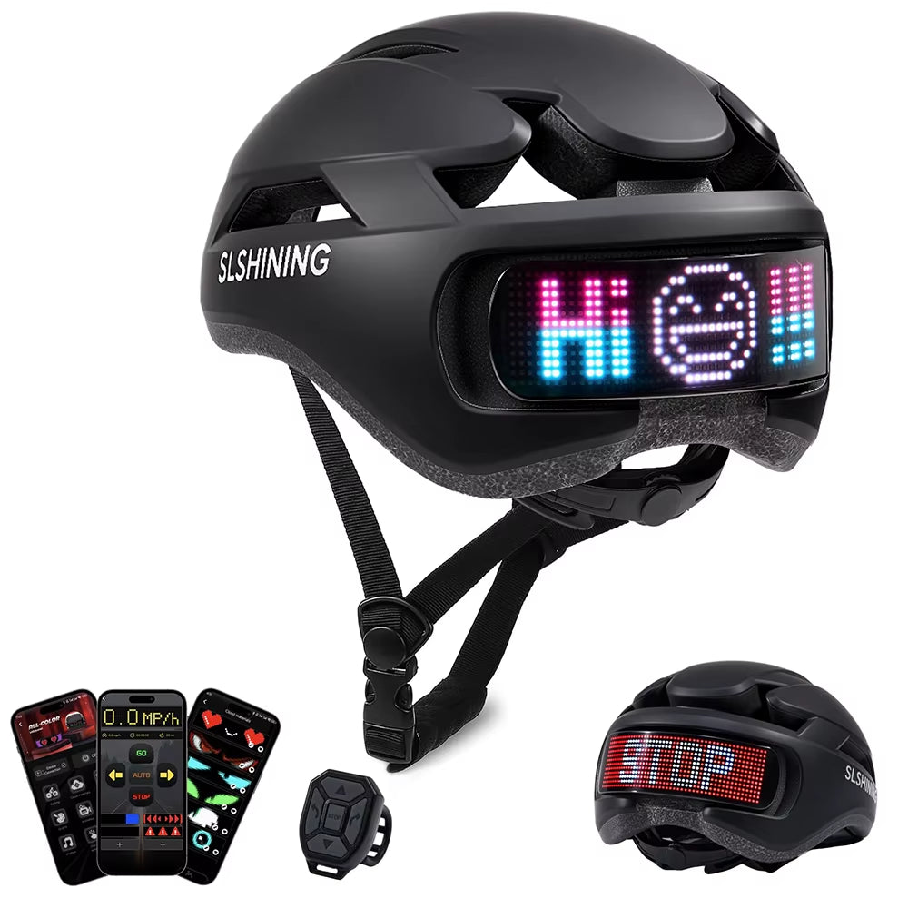 LED Bike Helmet with LED Display Screen Taillight Smart APP Control 