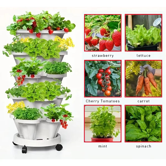 Vertical 5-Layer Stackable Flower Pot Set - Perfect for Strawberries and Seedlings!