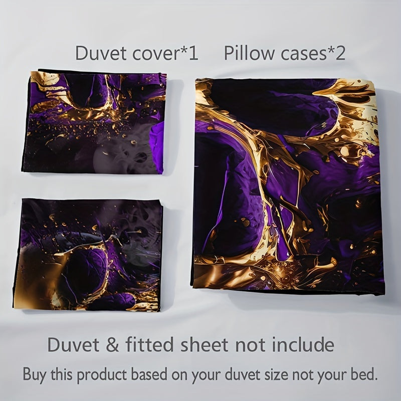 3pcs Soft Purple Rose Skull Pattern Breathable Duvet Cover Set for Bedroom, Guest Room, and Dorm Decor - Includes 1 Duvet Cover and 2 Pillowcases (Core Not Included) For Halloween