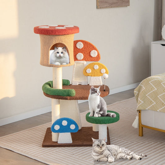 102 cm Cat Tree Tower with Natural Sisal Posts and Mushroom Design
