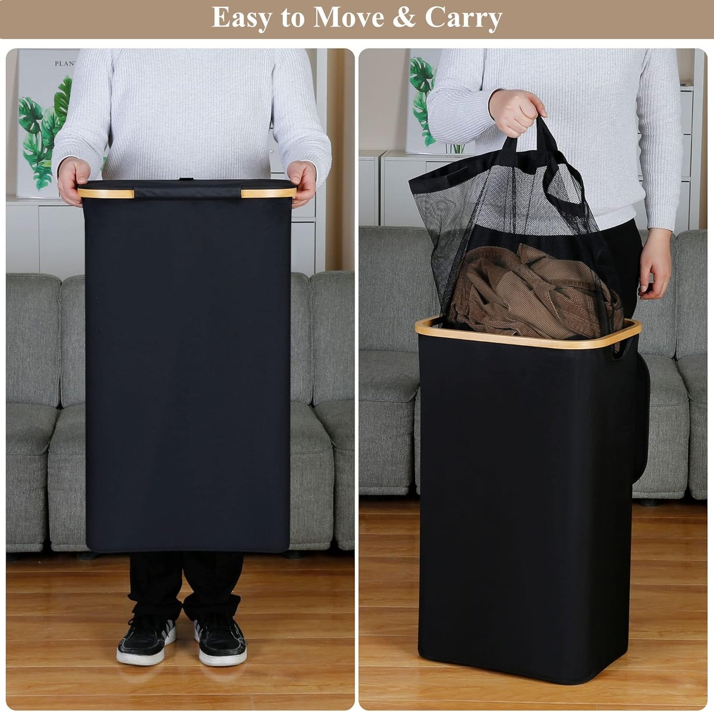 Spacious 110L Black Laundry Hamper with Lid & Handle - Collapsible Organizer with Removable Inner Bag for Clothes, Toys, and Towels