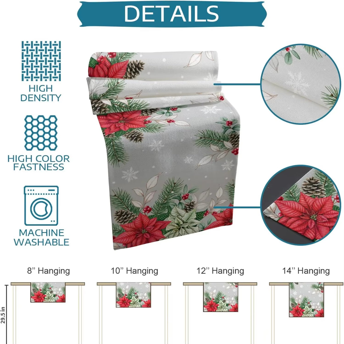 Christmas Poinsettia Linen Table Runners 
