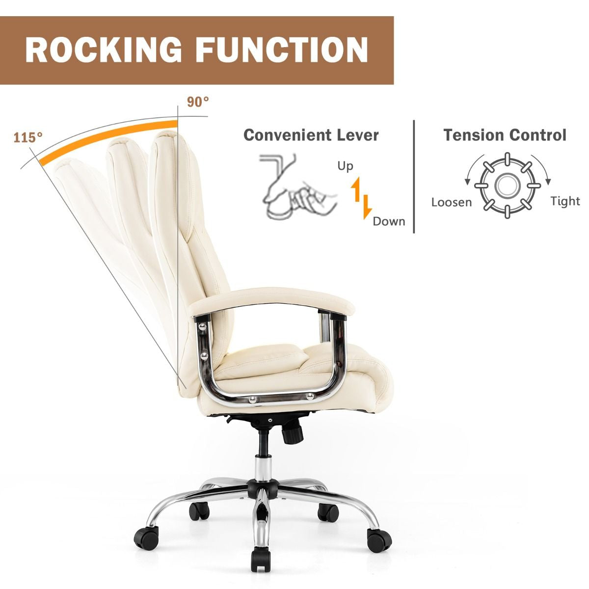 Executive Leather Office Chair with Rocking Functionality and Armrests