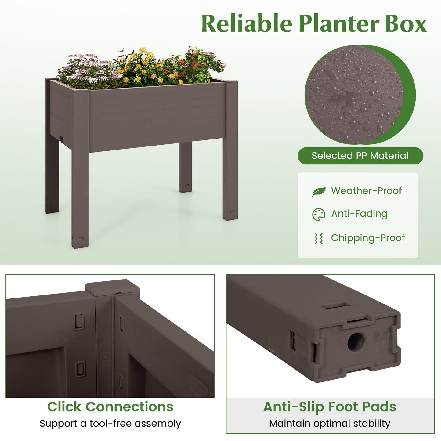 53L Elevated Garden Bed with Water Level Indicator and Drainage Feature