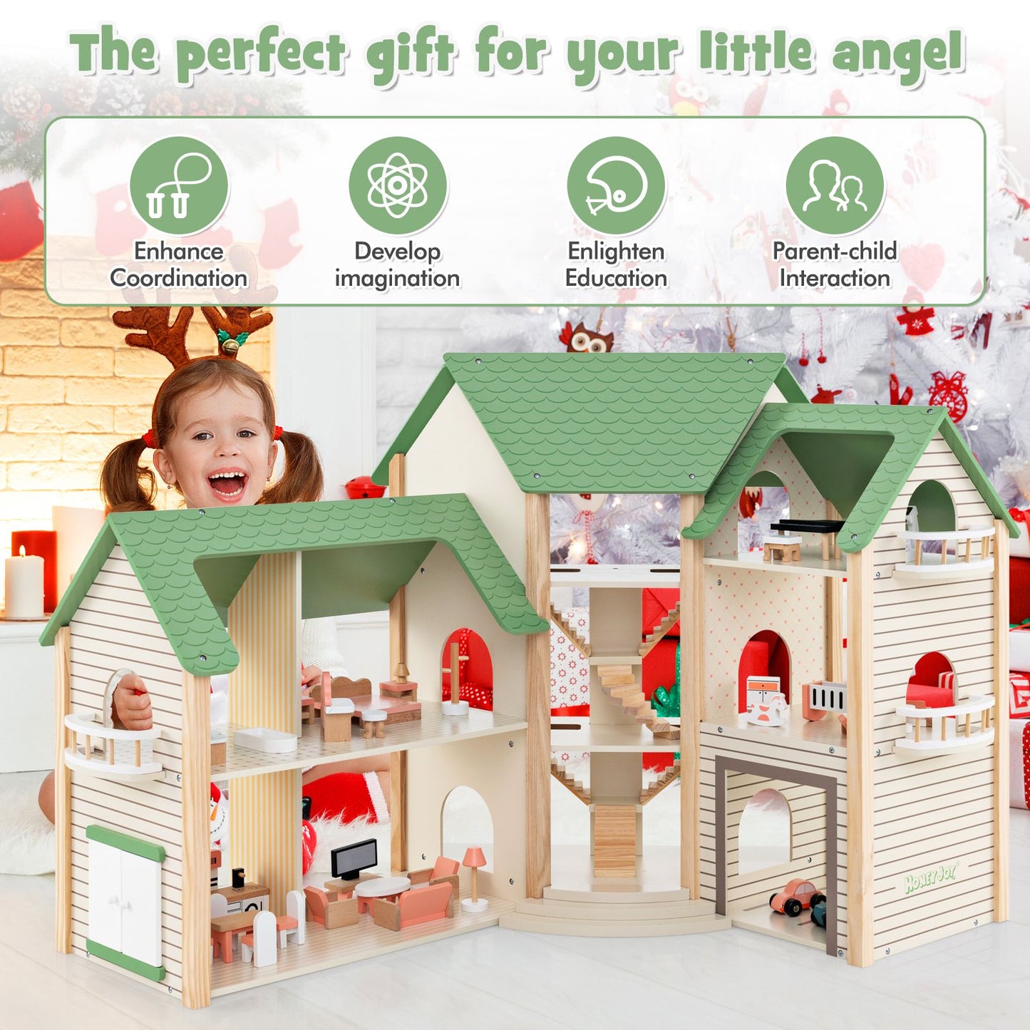 Deluxe Wooden Dollhouse with 36 Accessory Pieces for Children