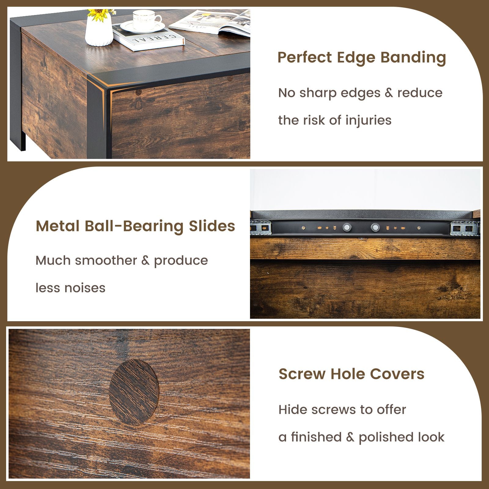 92cm Square Coffee Table with Sliding Top and Concealed Storage Compartment