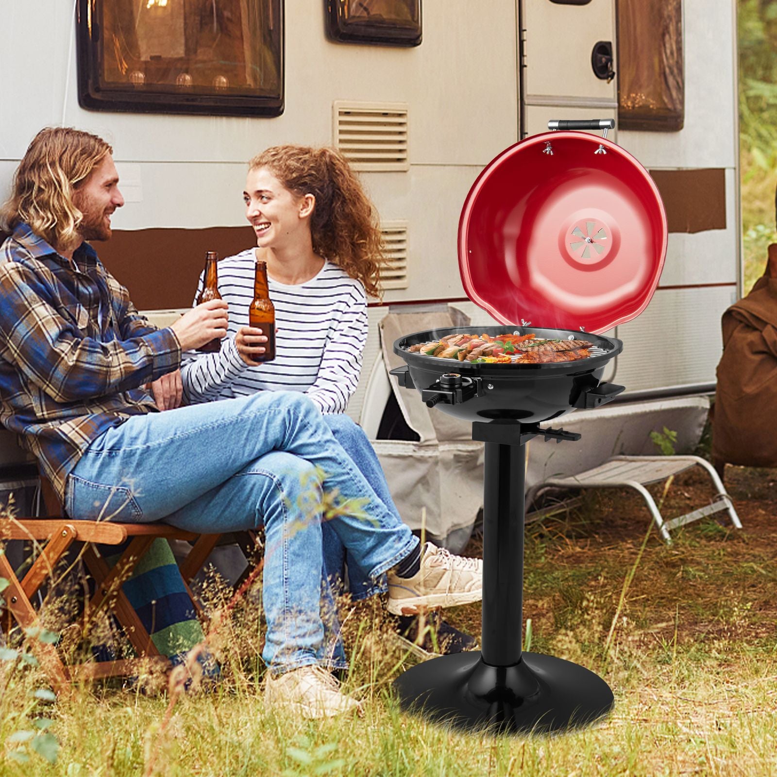 Electric Barbecue Grill with Detachable Non-Stick Cooking Rack