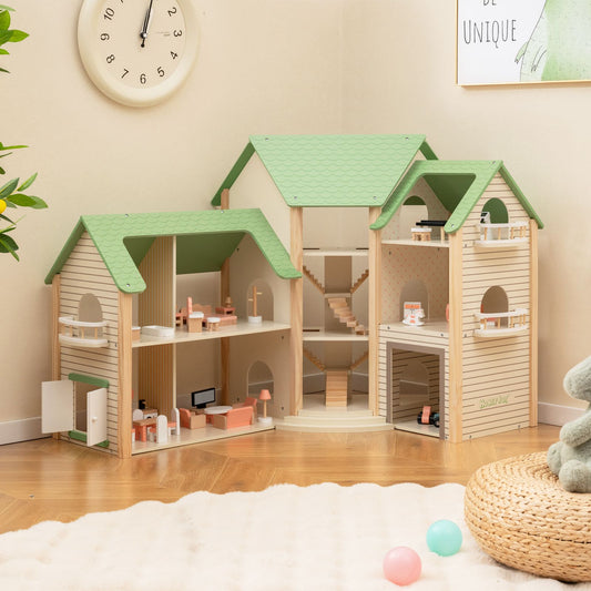 Deluxe Wooden Dollhouse with 36 Accessory Pieces for Children