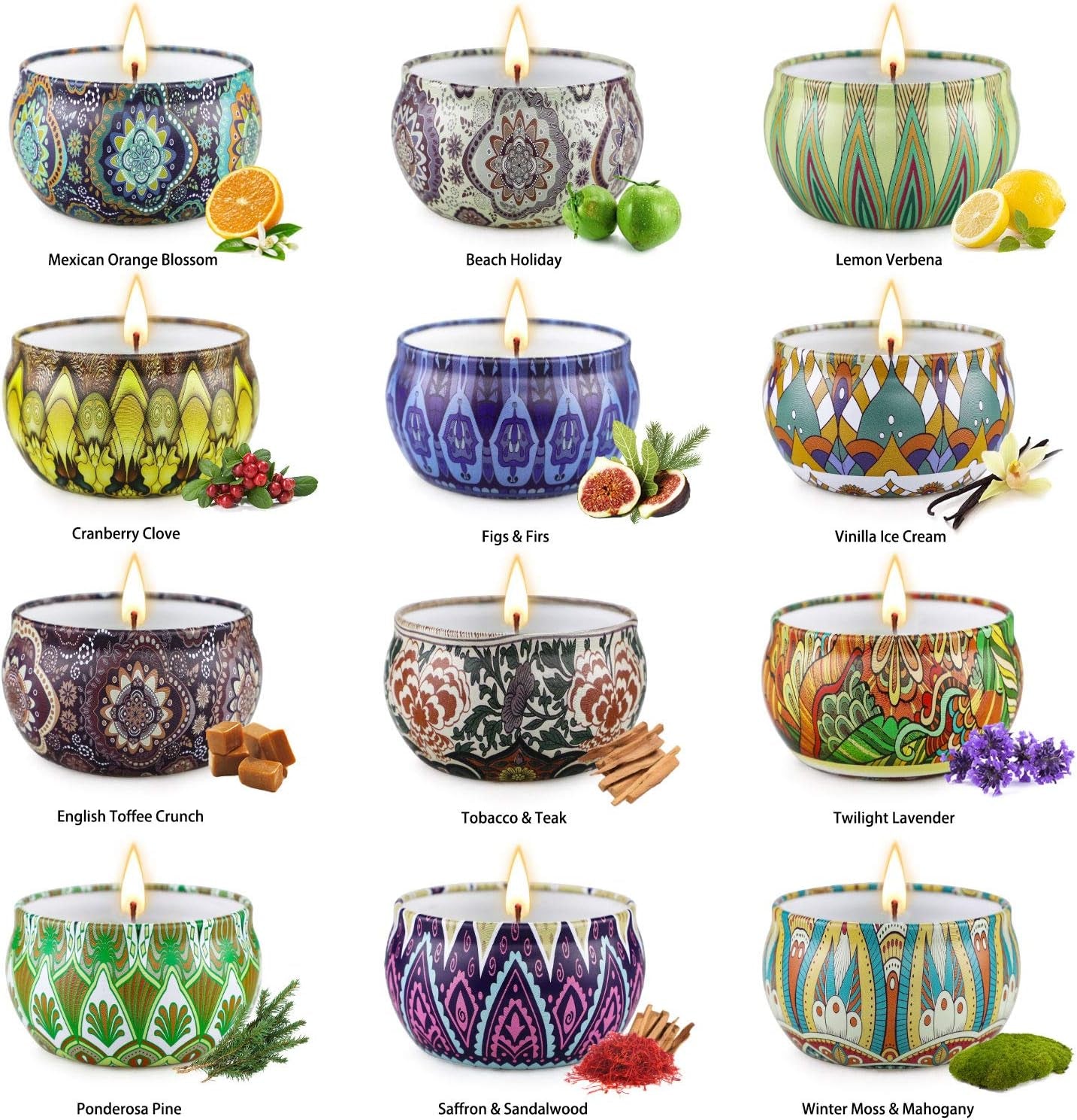 Indulge Her Senses: 12-Pack Long-Burning Soy Wax Candle Gift Set with Essential Oils for Birthdays and Special Occasions