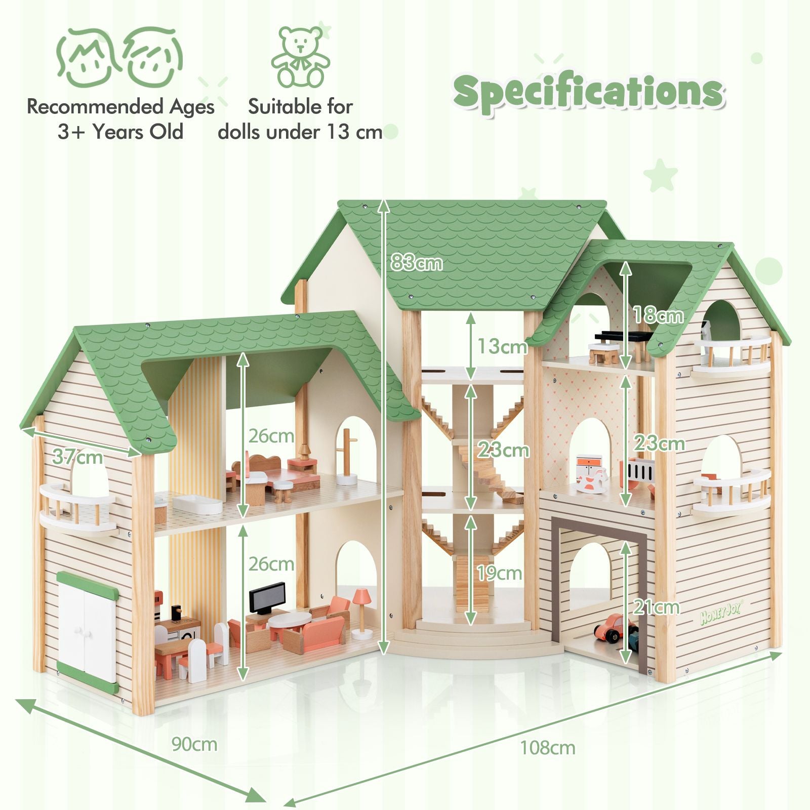 Deluxe Wooden Dollhouse with 36 Accessory Pieces for Children