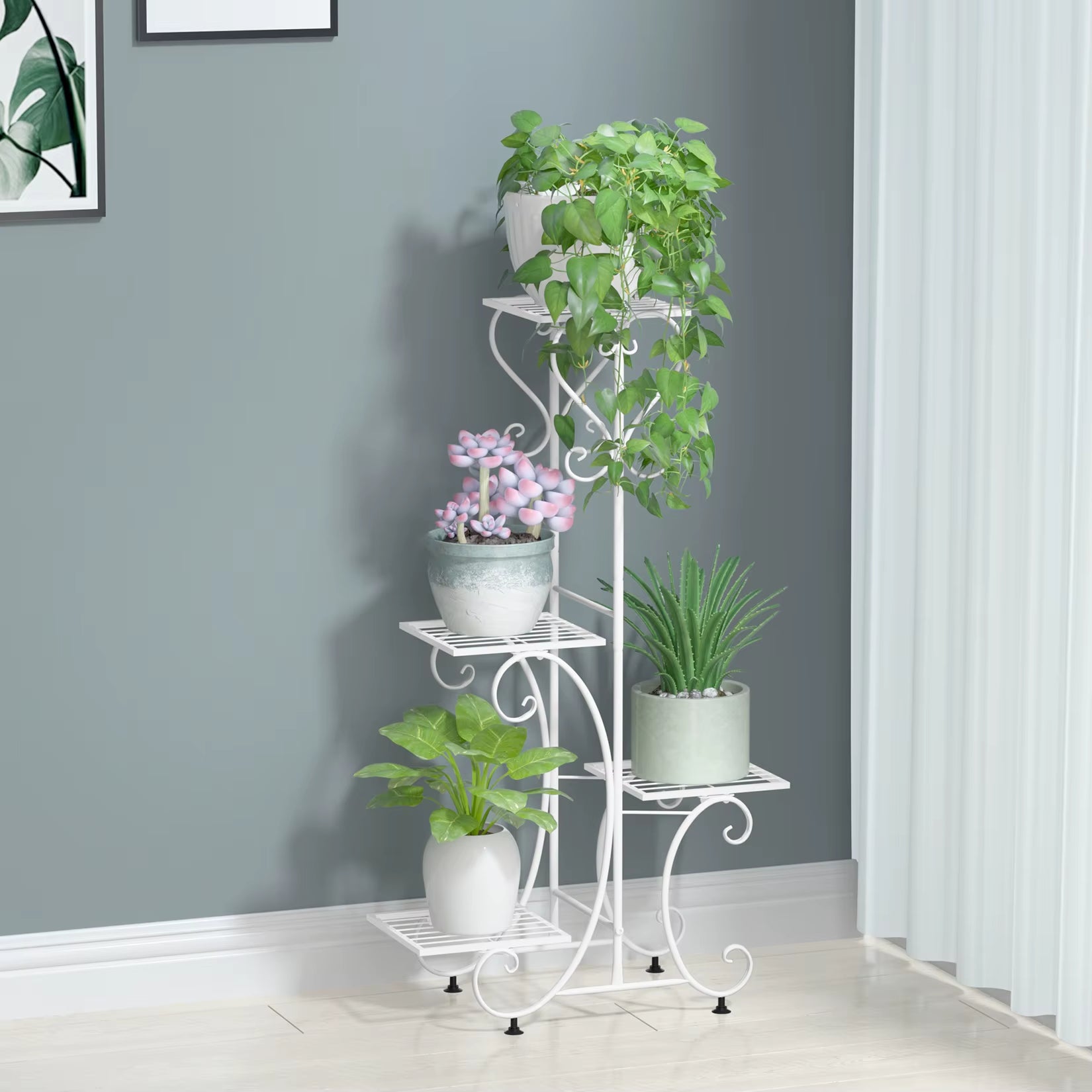 4 Tier 4 Potted Metal Plant Stand