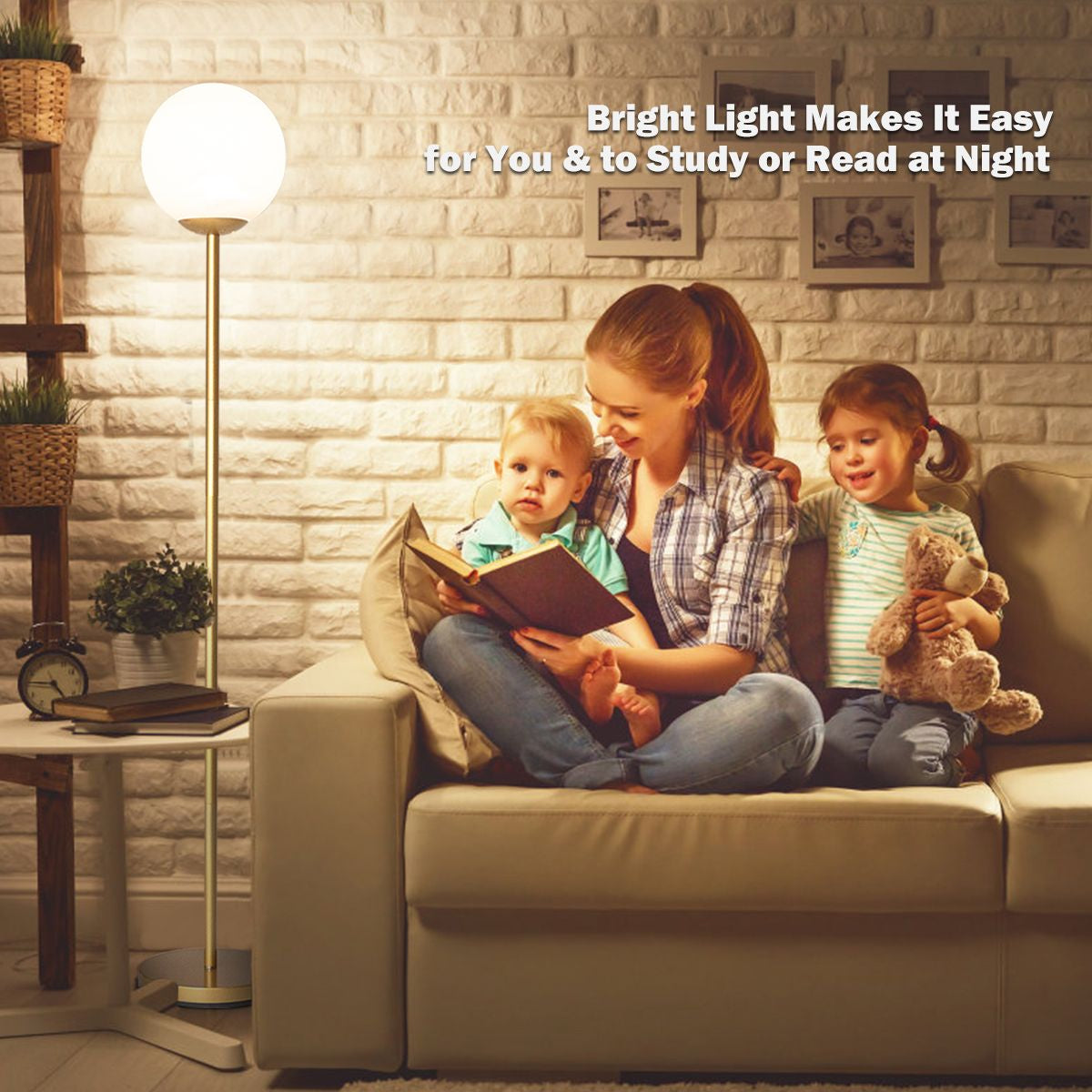 Acrylic-Shaded Globe Floor Lamp with Protective Cover