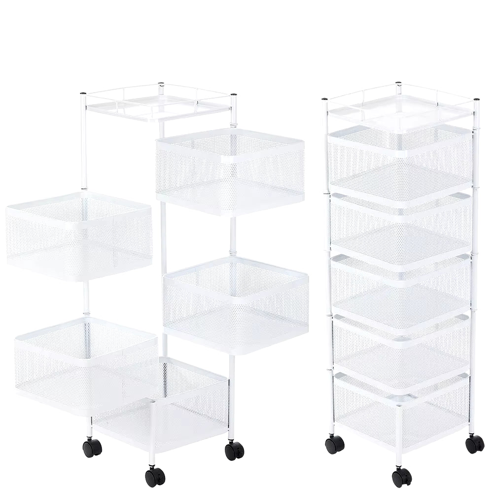 5-Layer Kitchen Shelves Rotatable Storage Rack with Wheels