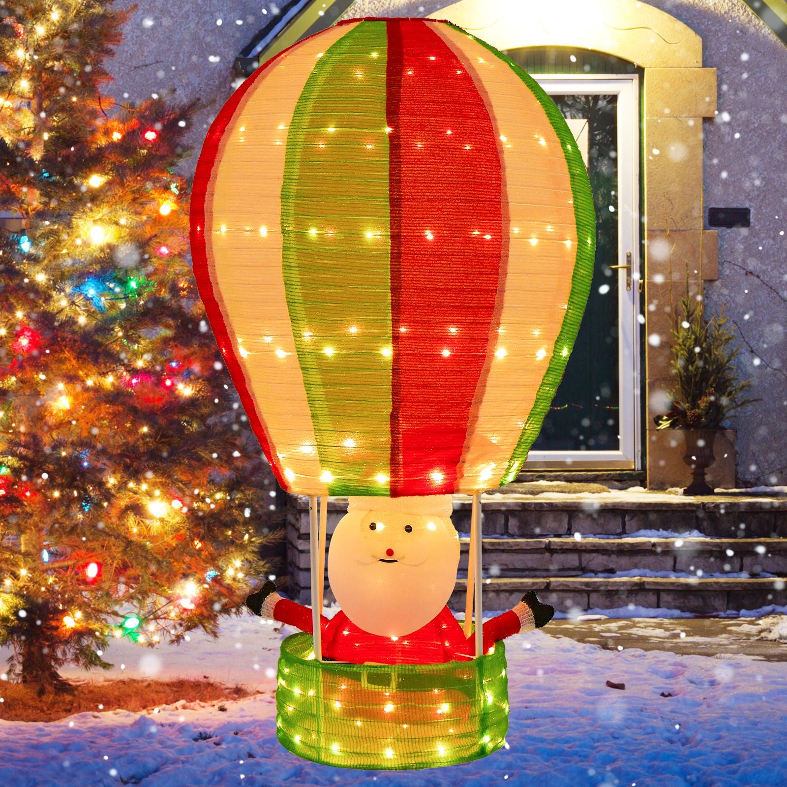 Illuminated Santa Claus in Hot Air Balloon with LED Lighting and Pop-Up Feature