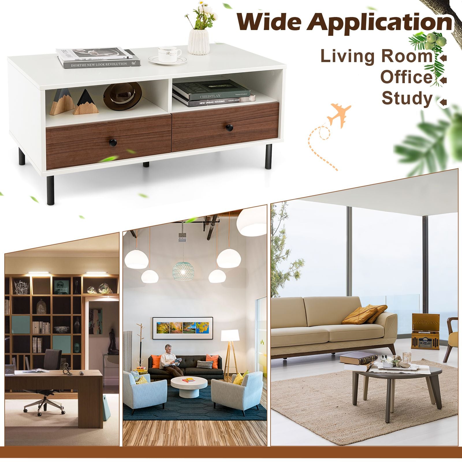 Rectangle Coffee Table with Durable Metal Legs for Home and Office Use