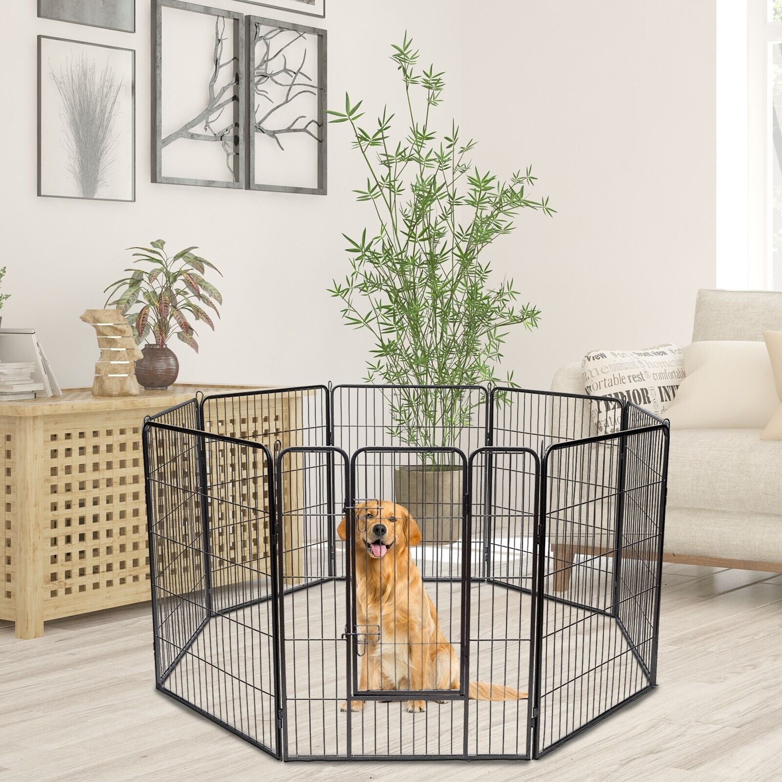 120 cm Durable Rust-Resistant 8-Panel Pet Playpen with Secure Lockable Gate - Perfect for Safe Playtime!