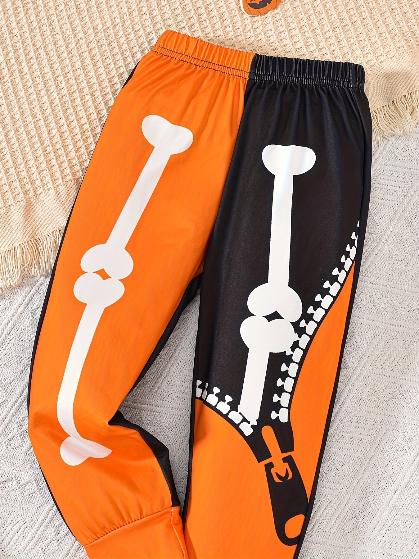 2pcs, Skeleton Pattern Toddler Boy's 2-Piece Sweatshirt & Sweatpants Set, Halloween Casual Outfits for Spring/Fall