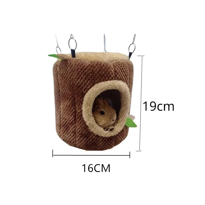 Cozy Tree Stump Hammock for Hamsters - Winter Mole Tunnel Hanging Bed & Nest for Small Pets