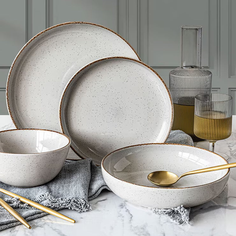 Over & Back Stoneware Dinnerware Set, 16 Piece in Light Grey