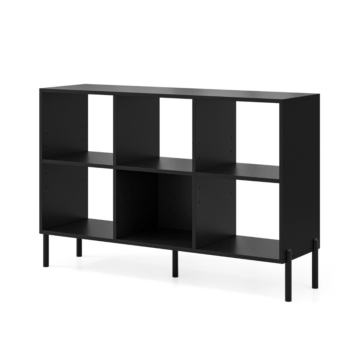 6-Cube Storage Bookcase Wooden Open Bookshelf with 5 Metal Legs