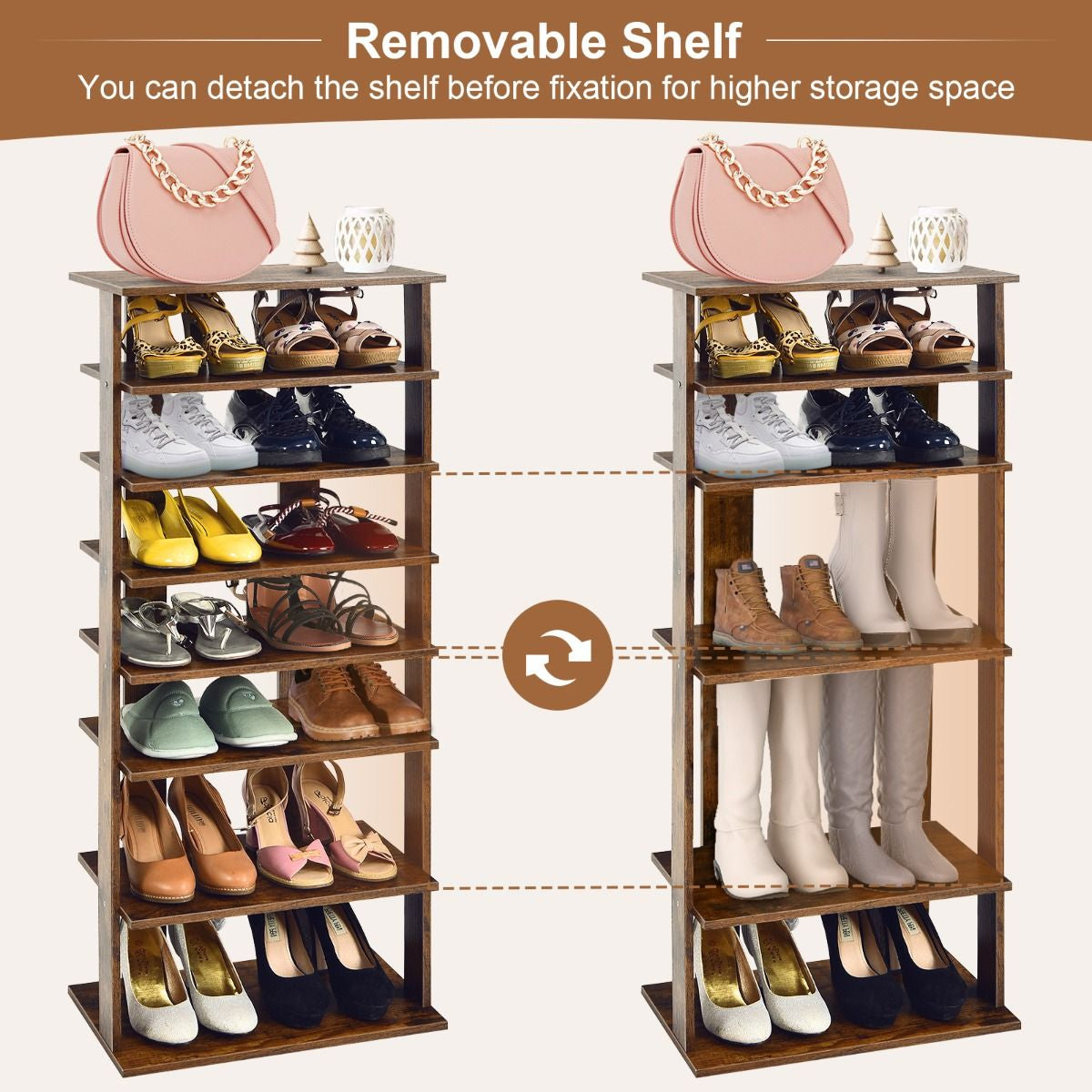 Extra Wide Vertical Wooden Shoe Rack with 7 Shelves
