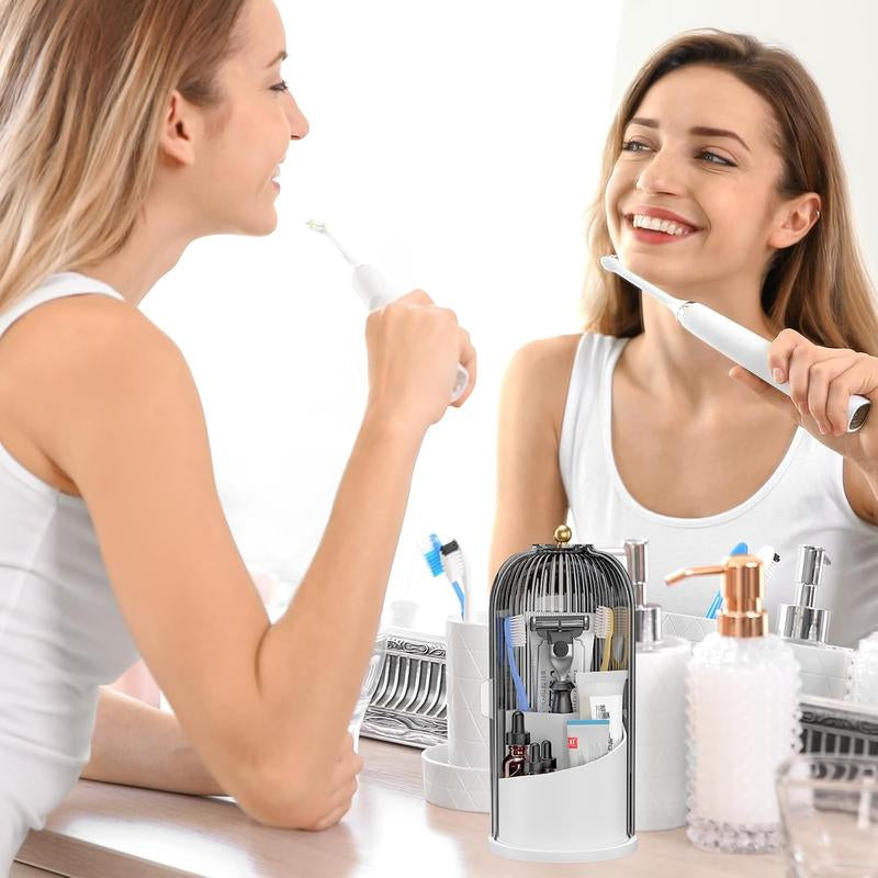 360° Rotating Makeup Brush Holder with Transparent Lid - Stylish Organizer for Vanity, Bathroom, and Desktop