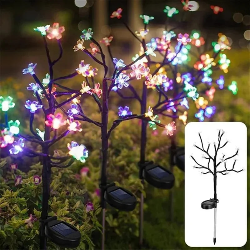 Outdoor Waterproof Solar Garden Lights Sakura/Sunflower Solar Powered Landscape Tree Lights with Battery Lights for Pathway