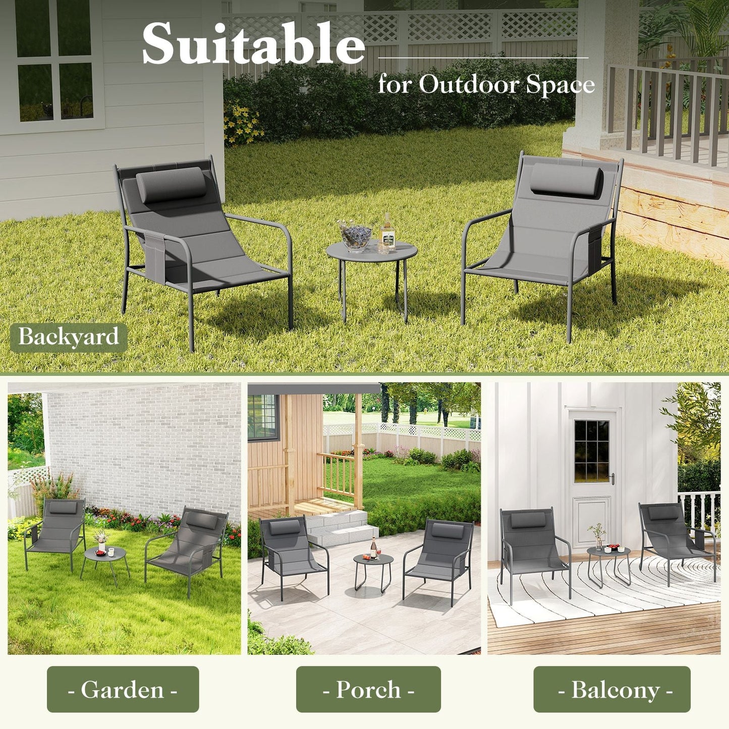 3-Piece Outdoor Bistro Set with Chairs and Coffee Table