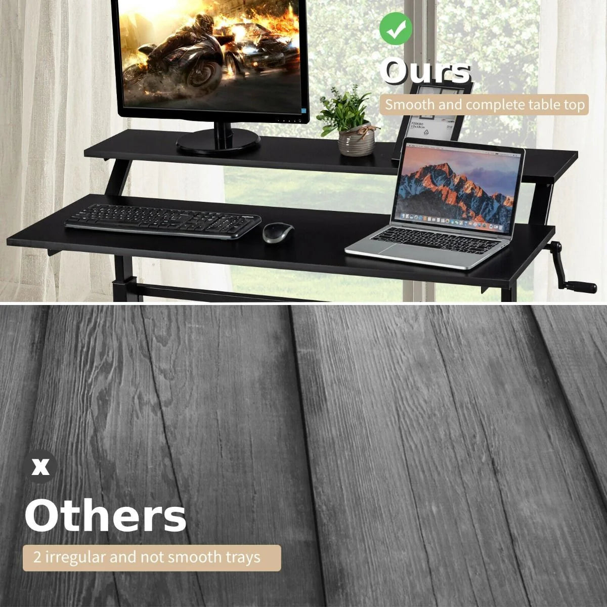 2-Tier Standing Desk with Adjustable Height and Crank Handle