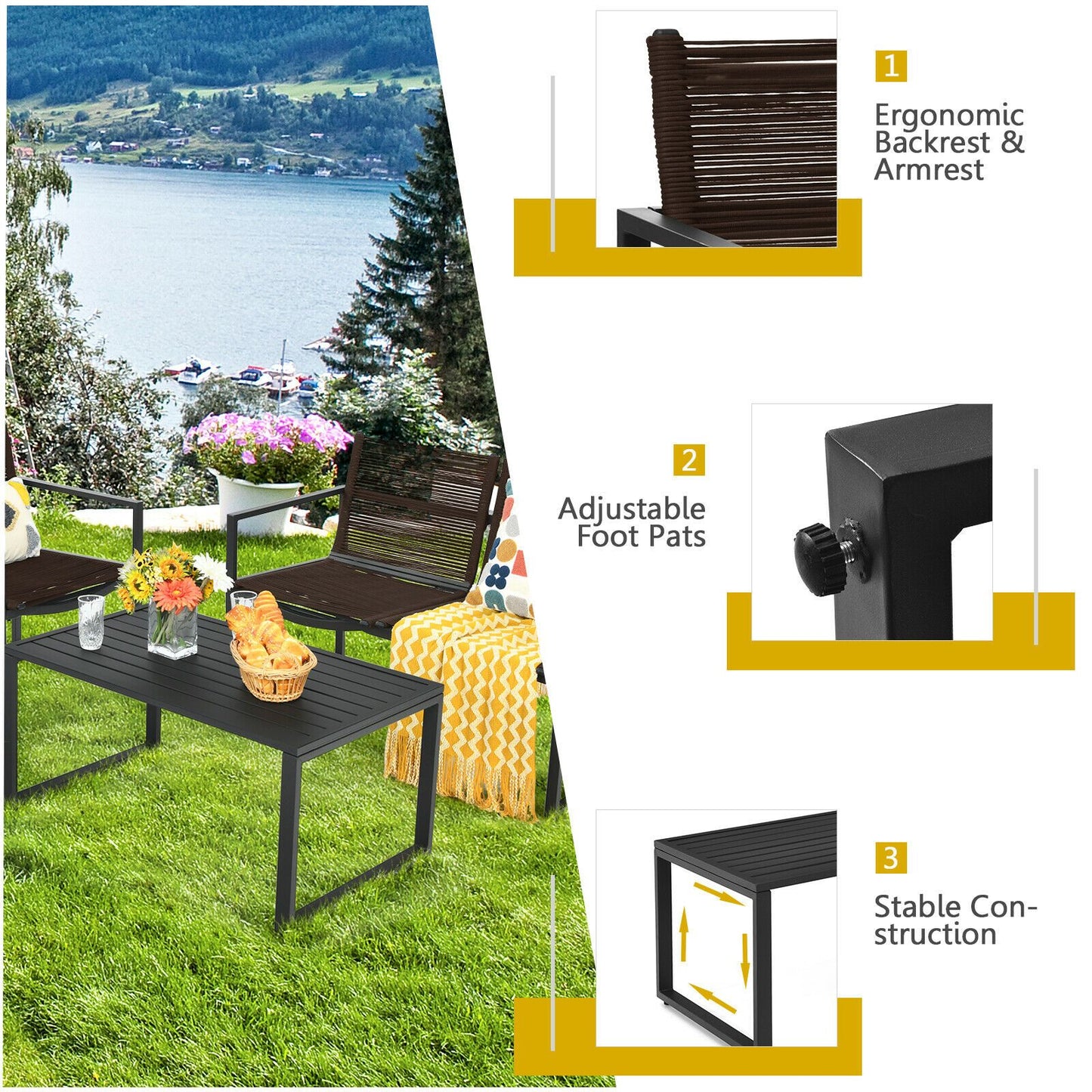 4-Piece Outdoor Patio Furniture Set with Loveseat, Armchairs, and Coffee Table