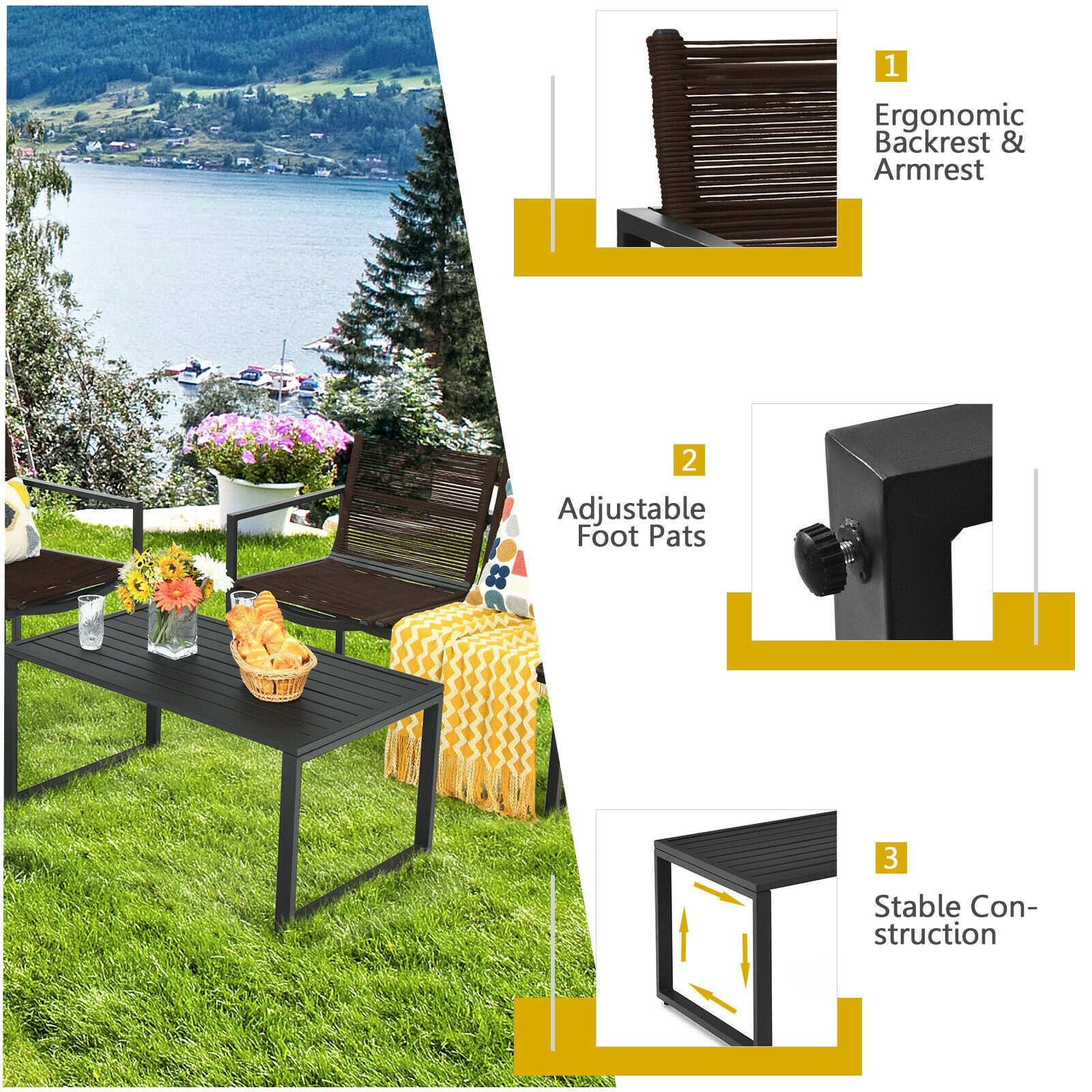 4-Piece Outdoor Patio Furniture Set with Loveseat, Armchairs, and Coffee Table