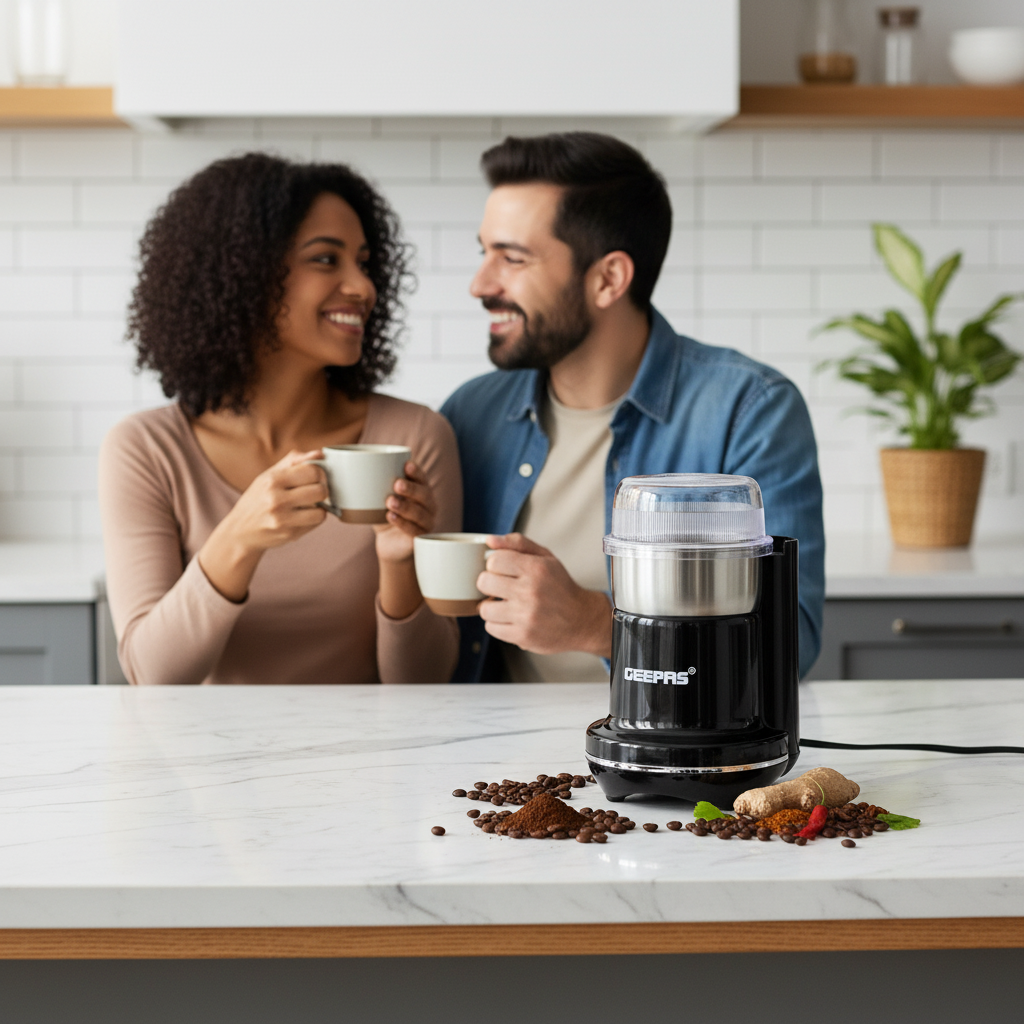 Premium 200W Electric Coffee or Spice Grinder - Versatile Stainless Steel Blades - Compact Design with Clear Lid - 2 Year Warranty Included