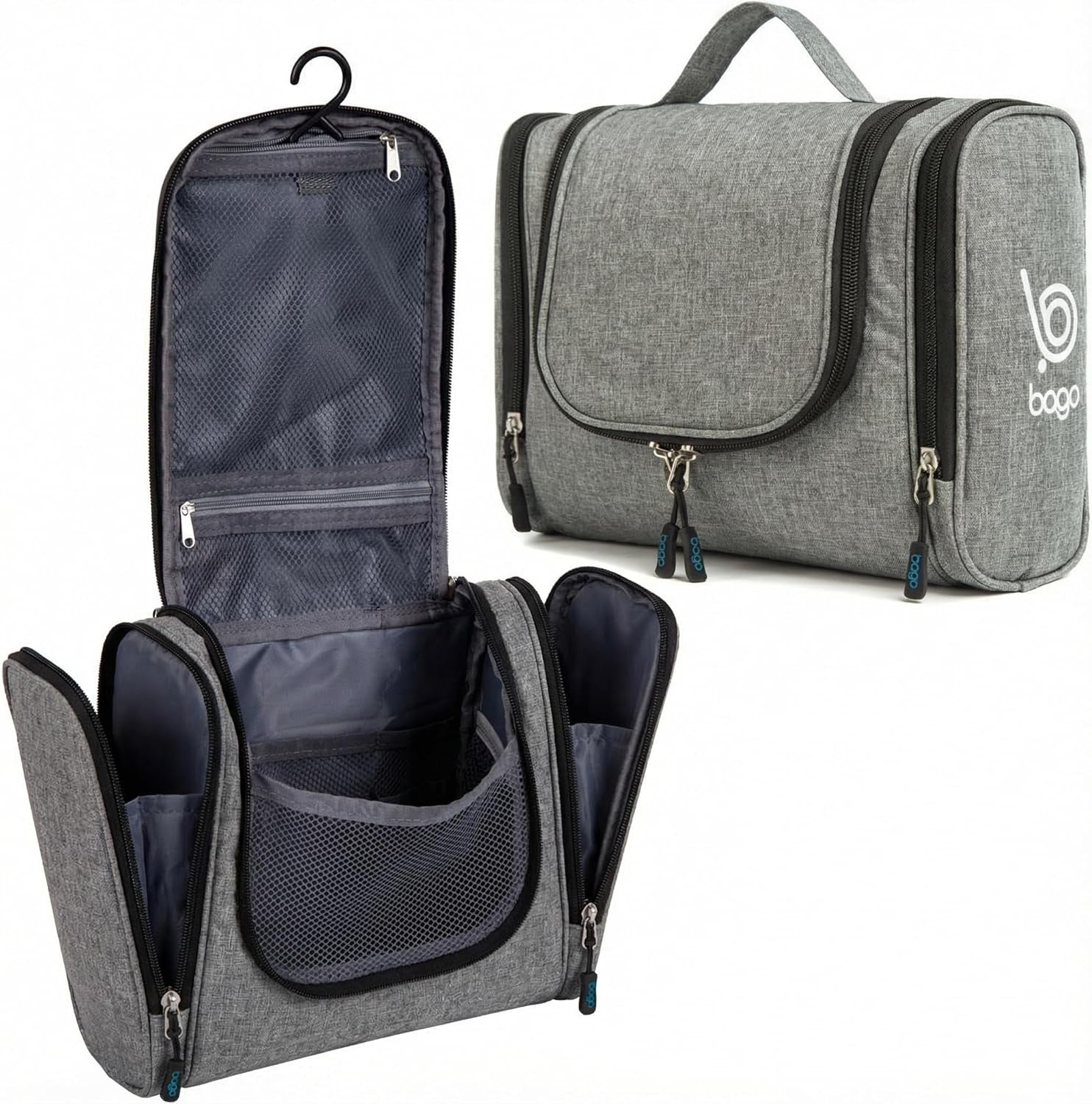 Large Waterproof Hanging Toiletry and Cosmetic Organizer - Travel Essential Accessory for Men and Women (Snowgray)