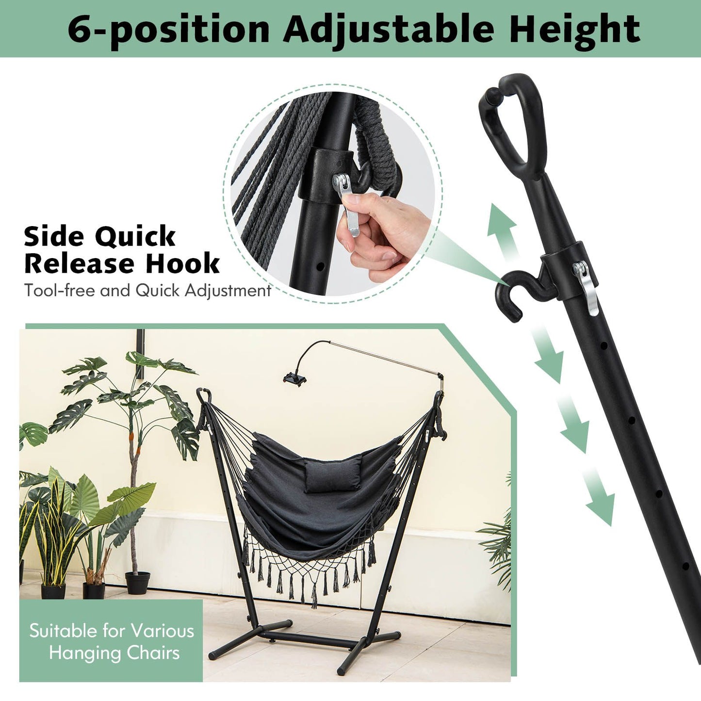 Hammock Chair with Stand and Integrated Phone Holder