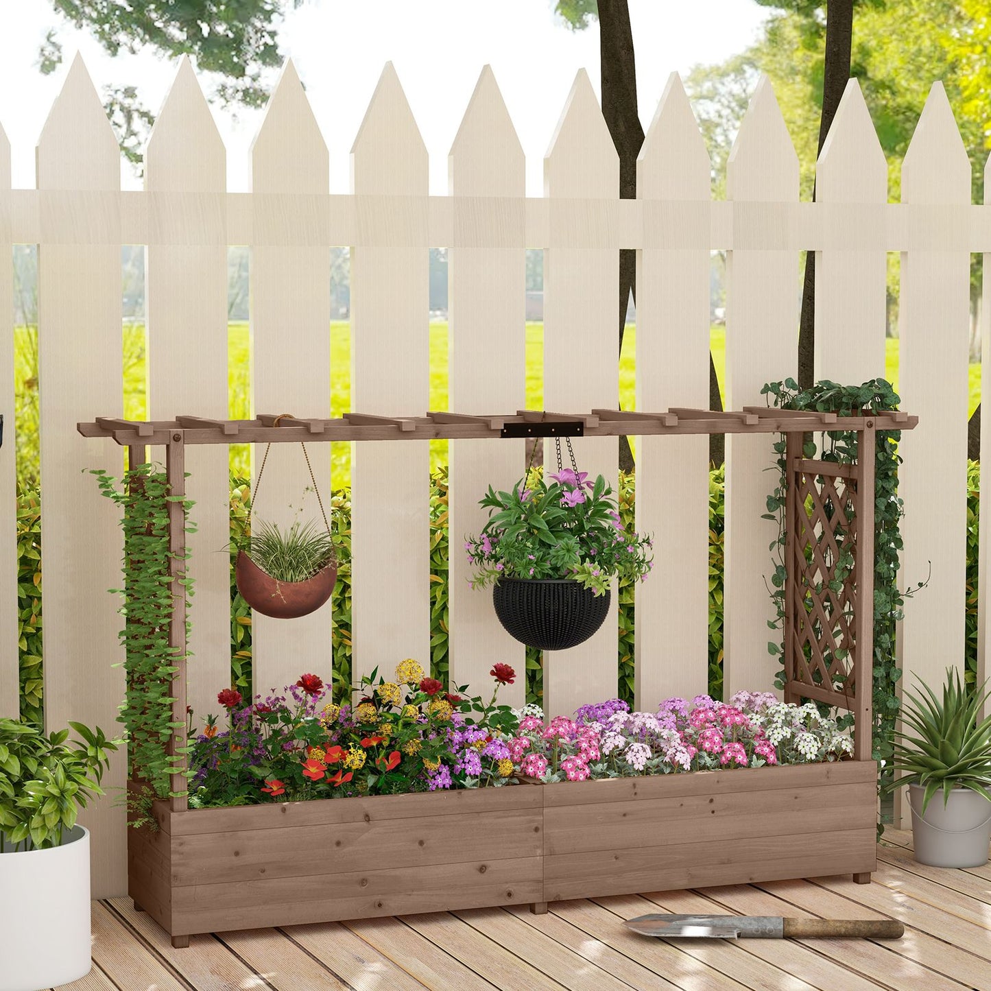 Elevated Garden Bed with Dual Trellis System and Canopy Roof