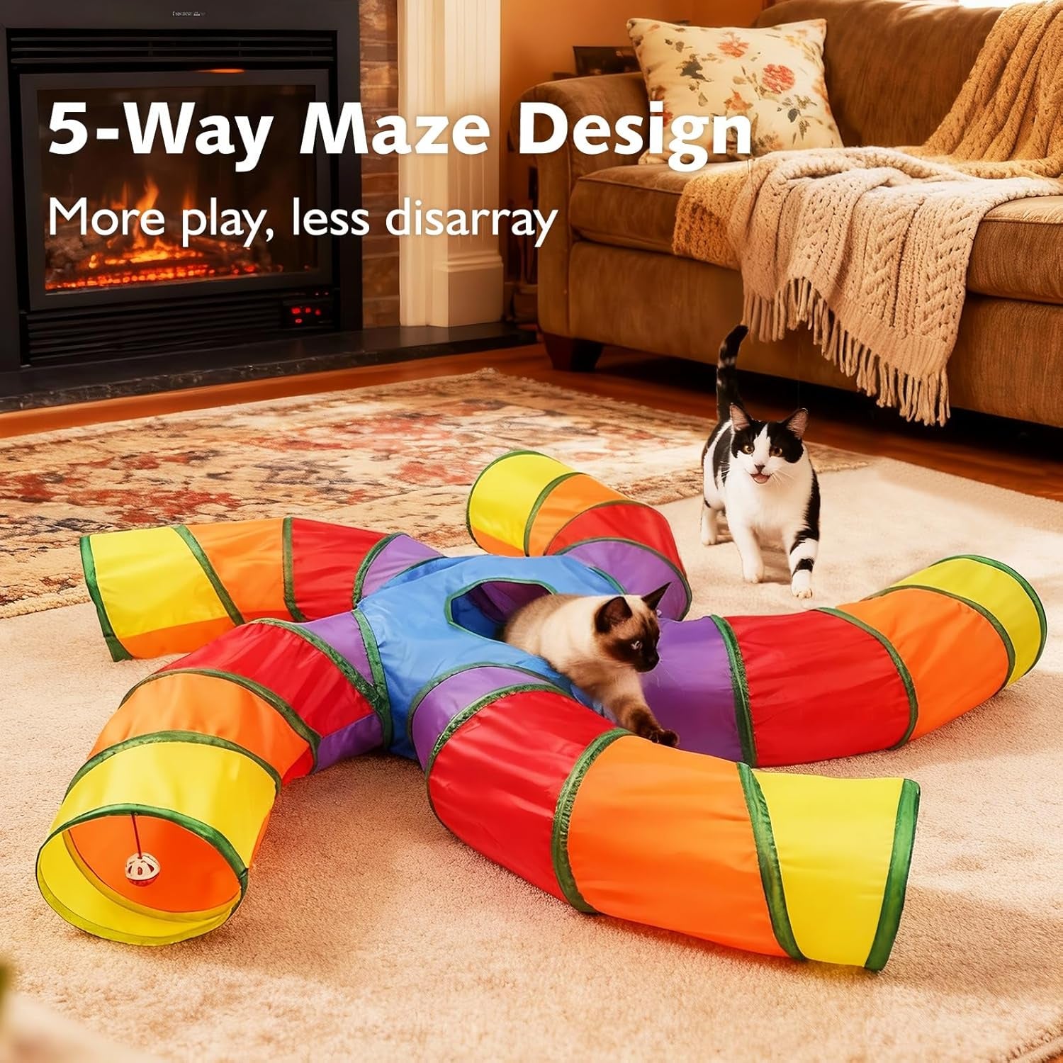 Cat Tunnels for Indoor Cats, Pet Tube Toy with Play Ball and Toy Mouse