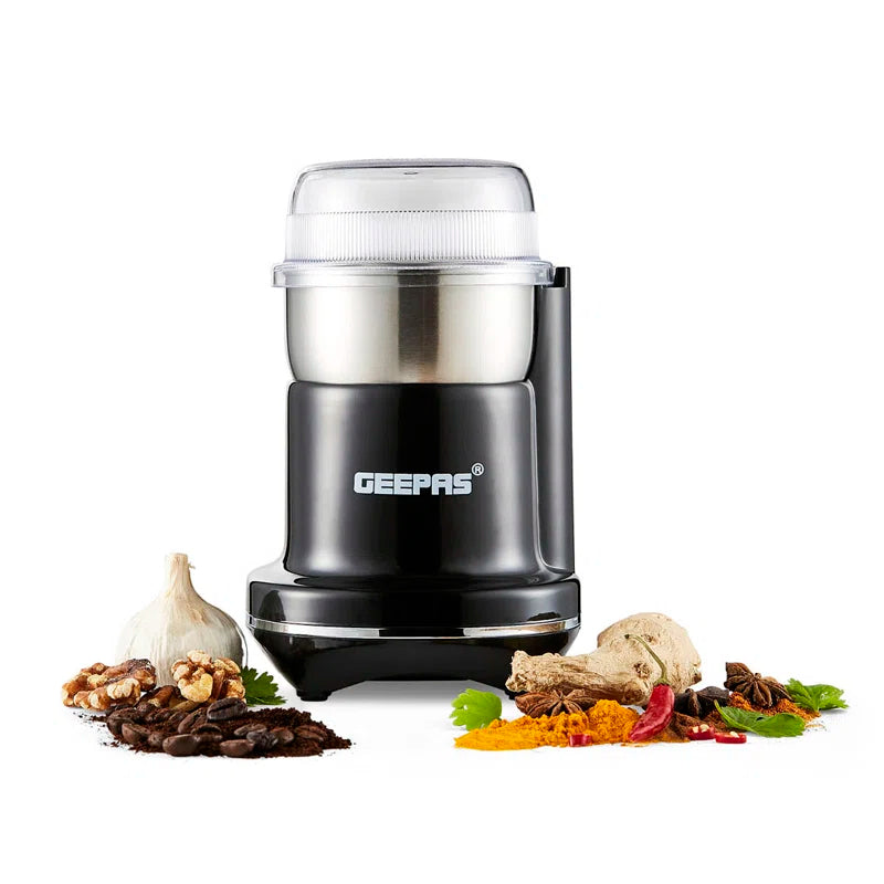 Premium 200W Electric Coffee or Spice Grinder - Versatile Stainless Steel Blades - Compact Design with Clear Lid - 2 Year Warranty Included