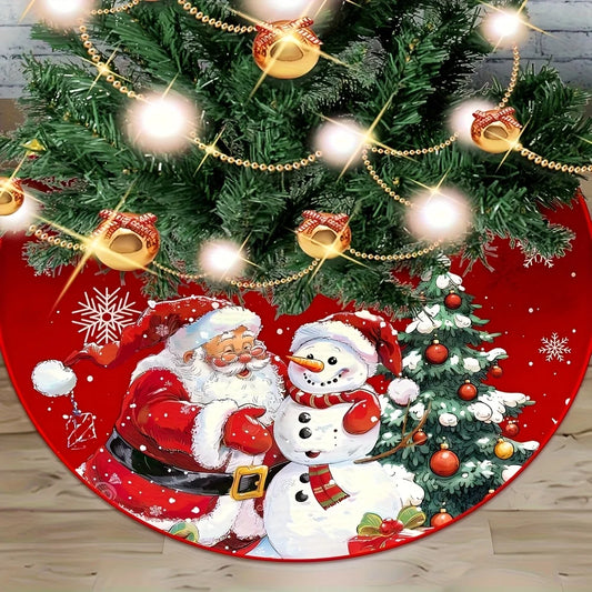 Red Christmas Theme Christmas Tree Skirt - Snowflake Santa Print