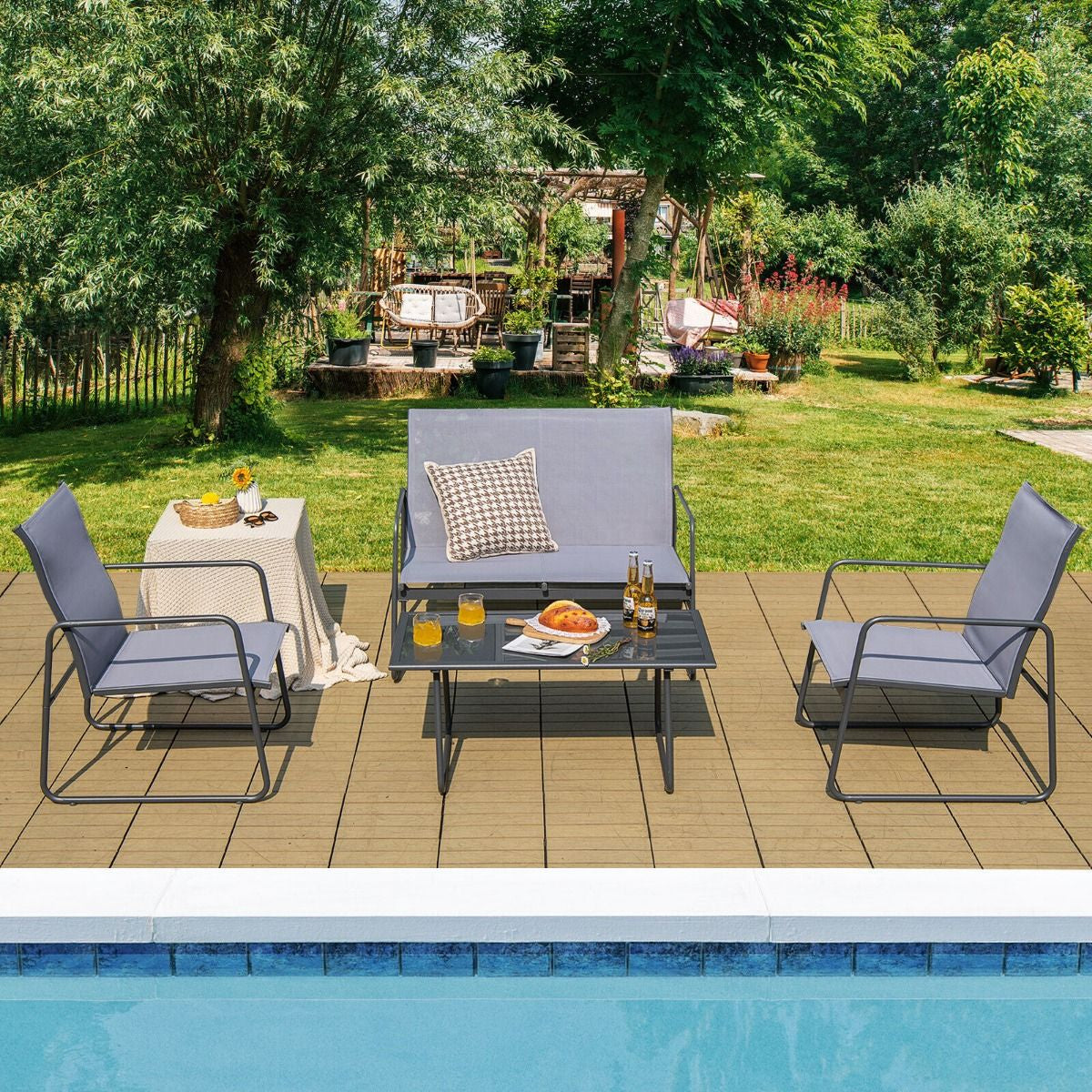 4-Piece Outdoor Bistro Furniture Set Featuring Loveseat, Coffee Table, and Two Chairs