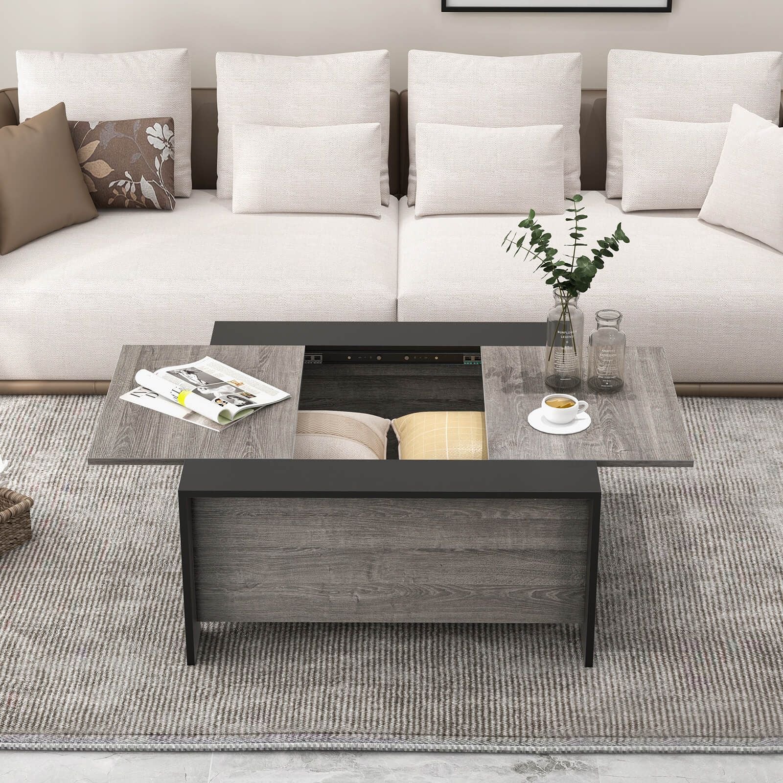 92cm Square Coffee Table with Sliding Top and Concealed Storage Compartment
