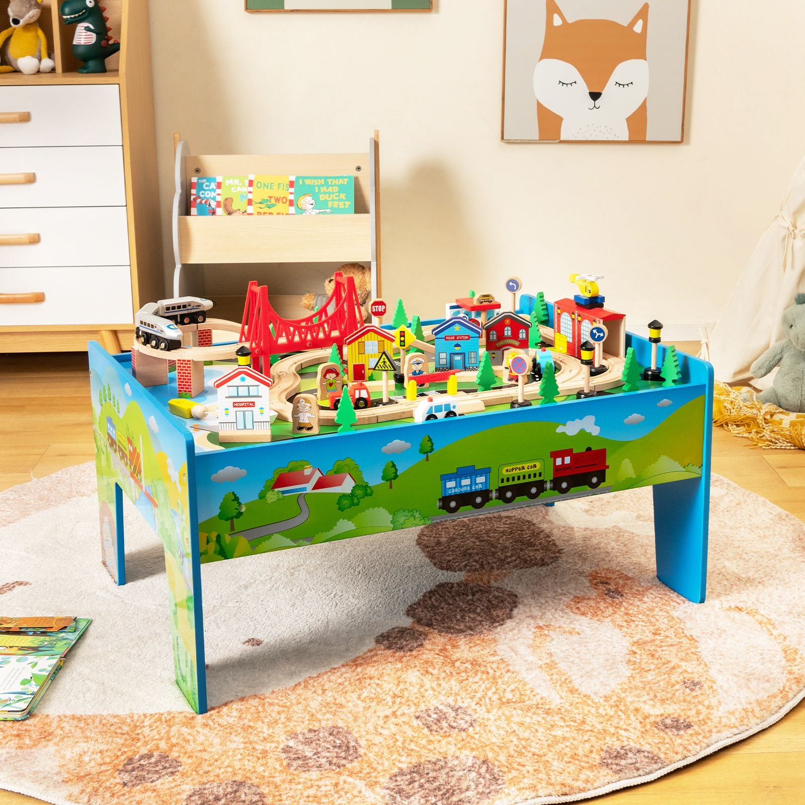 80-Piece Wooden Activity Playset Featuring Reversible Tabletop