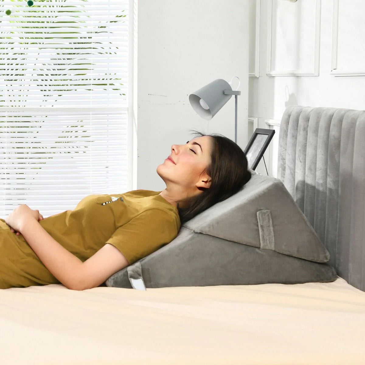 Elevated Bed Wedge Pillow with Headrest and Removable Washable Cover for Reading Comfort