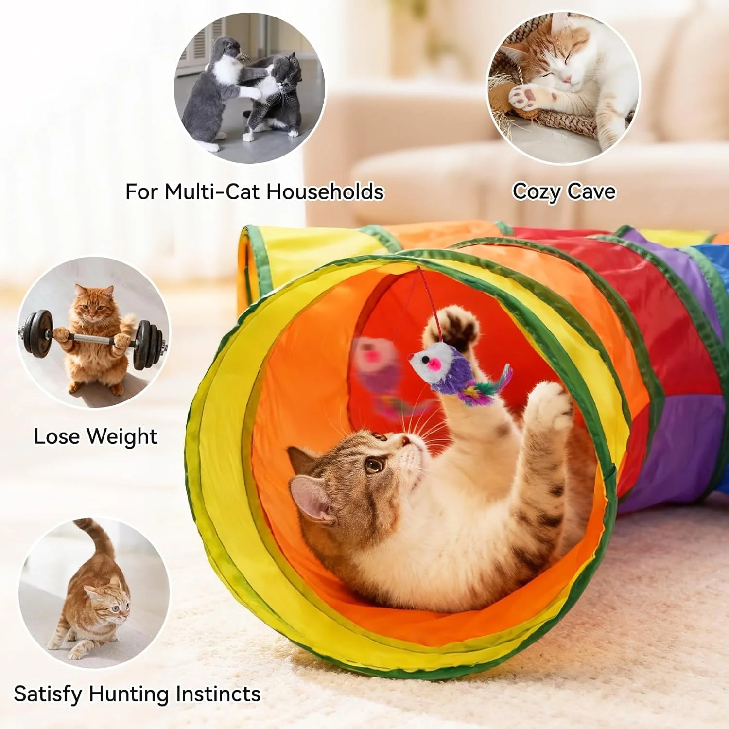 Cat Tunnels for Indoor Cats, Pet Tube Toy with Play Ball and Toy Mouse